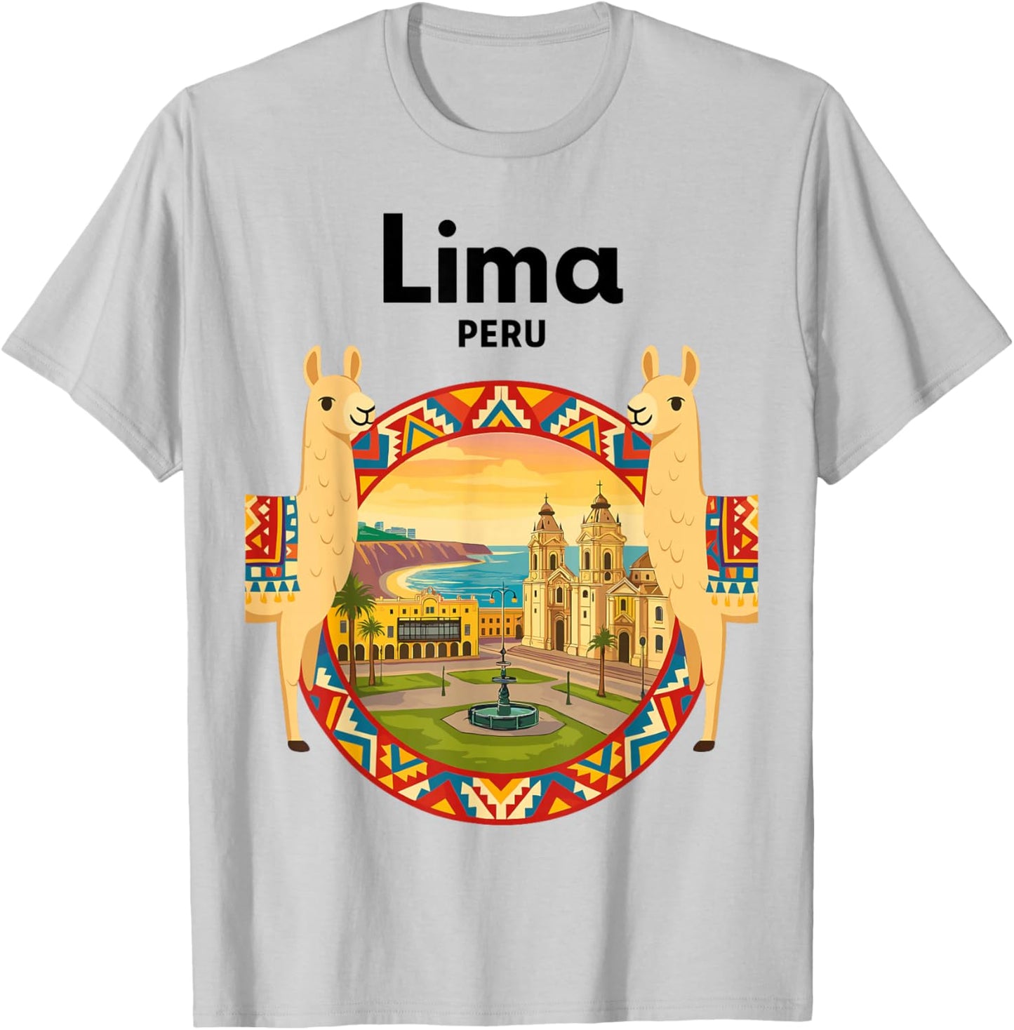 Peru Lima Travel Art Llama Andes Souvenir T-Shirt - T-Shirt | Ash