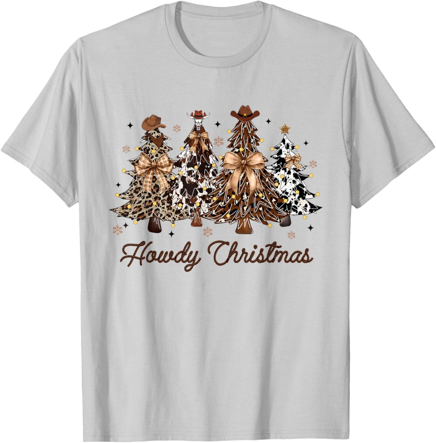 Howdy Christmas Tree Coquette Bow Western Xmas Pjs Cowgirl T-Shirt - T-Shirt | Ash