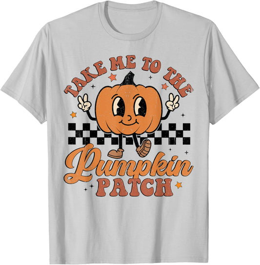 Retro Groovy Take Me To The Pumpkin Patch Fall Thanksgiving T-Shirt - T-Shirt | Ash