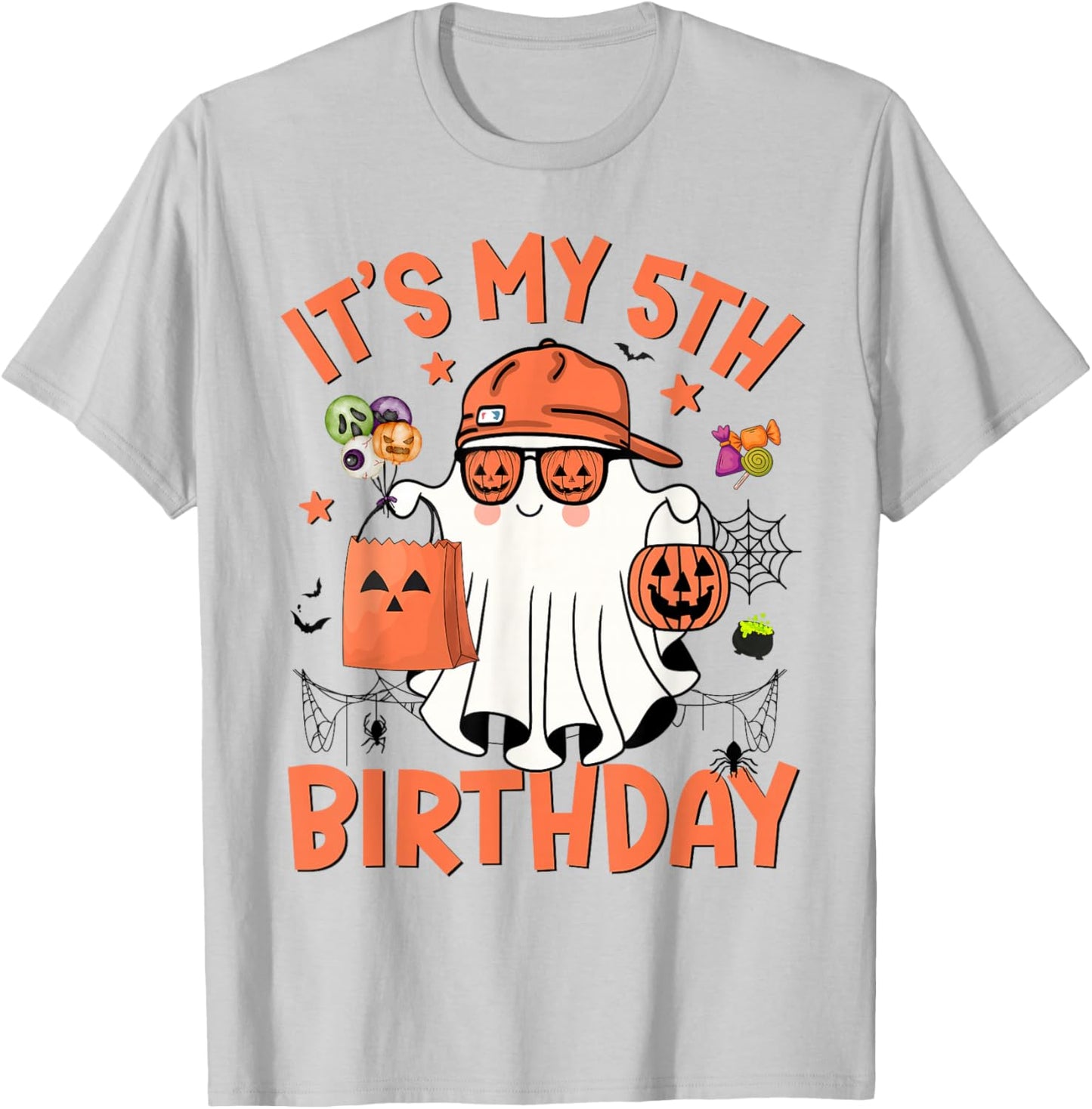 It's My 5th Birthday Funny Halloween Ghost Boo 5th Bday Boys T-Shirt - T-Shirt | Ash