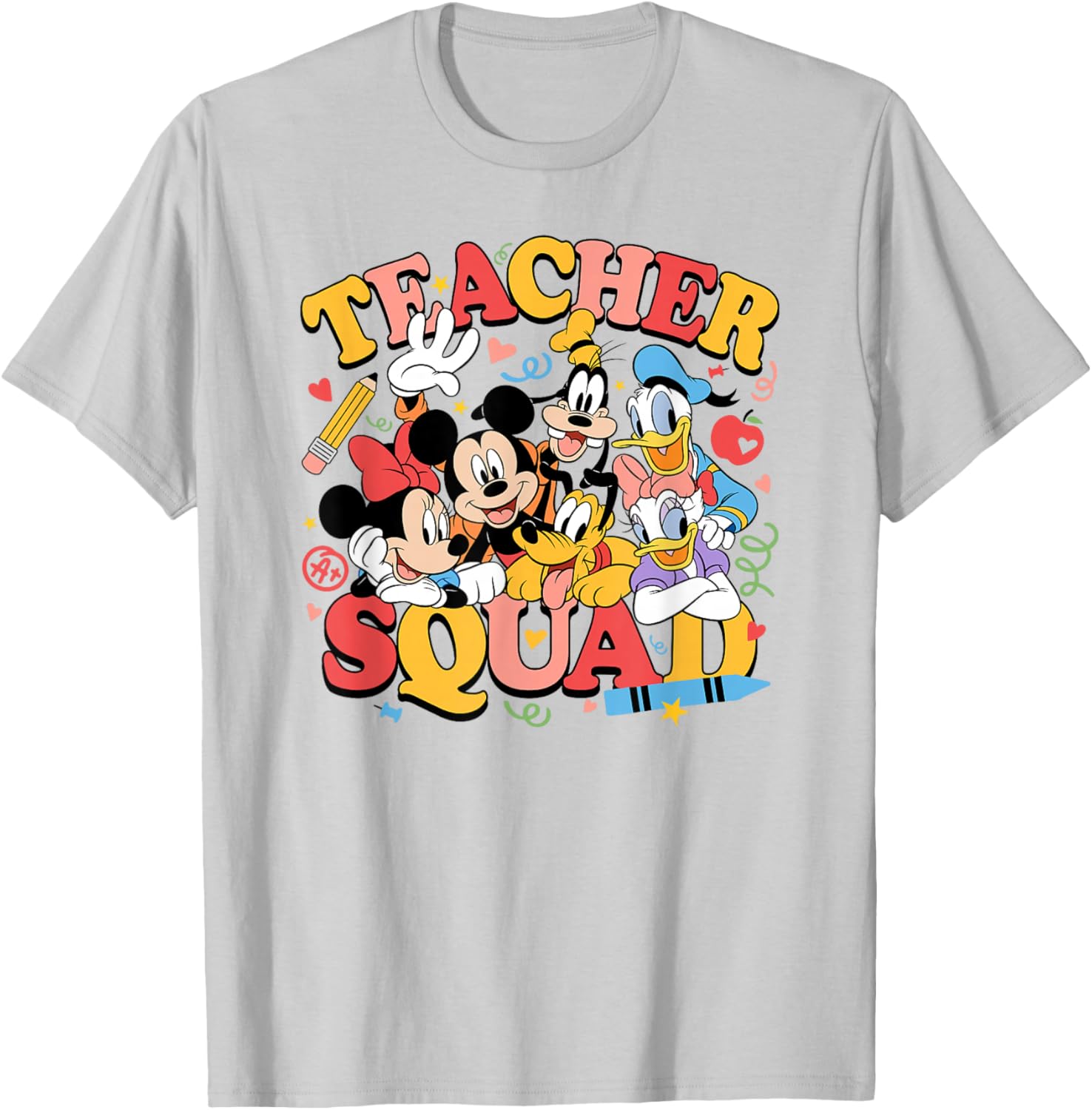 Disney Mickey and Friends Teacher Squad Cute Group Shot T-Shirt - T-Shirt | Ash