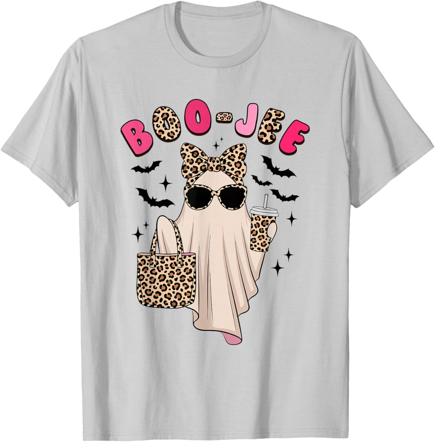 Coquette Leopard Ghost Coffee Boo-JEE Halloween Boujee Ghost T-Shirt - T-Shirt | Ash