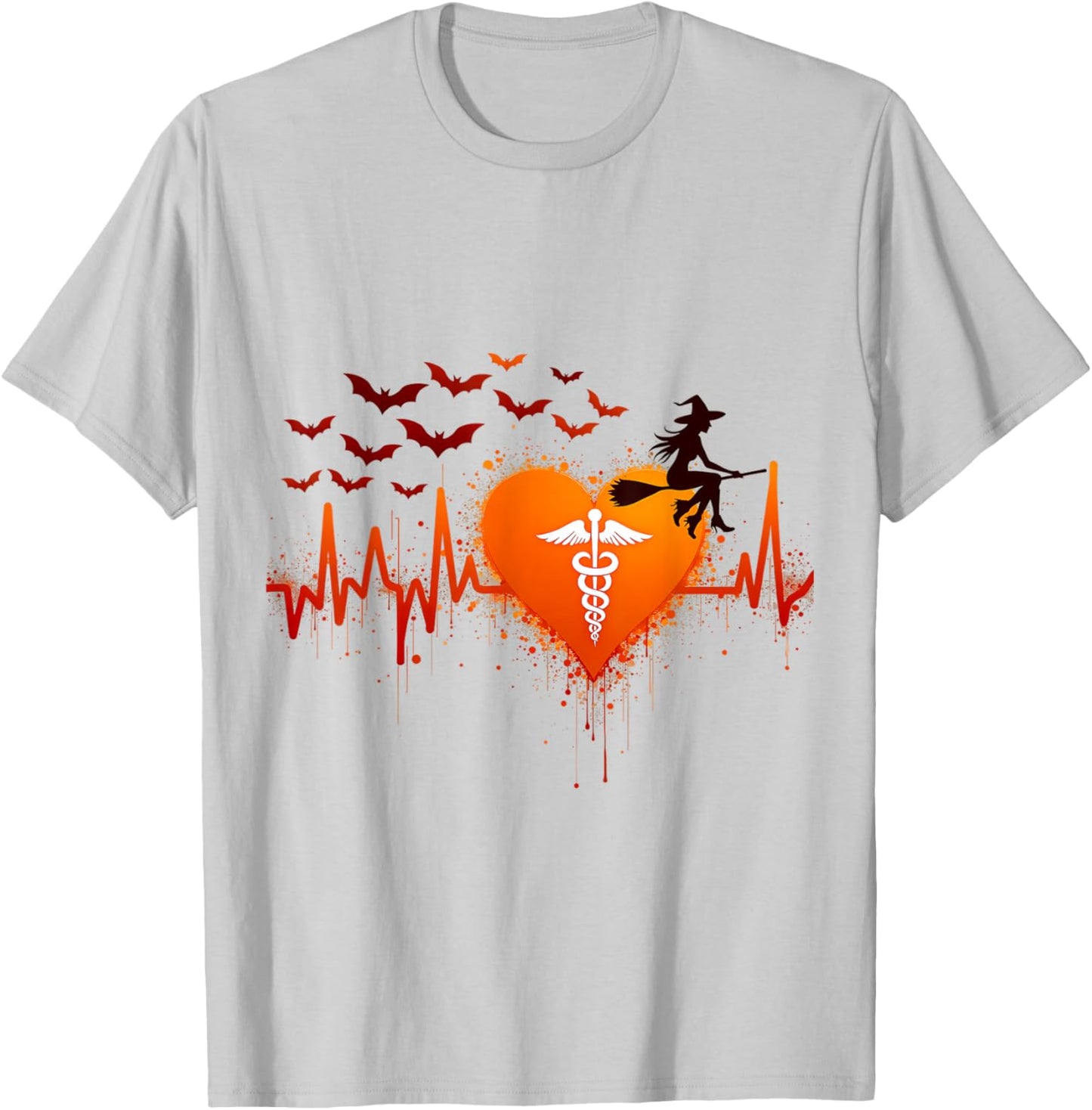 Halloween Medical Witch Heartbeat T-Shirt - T-Shirt | Ash
