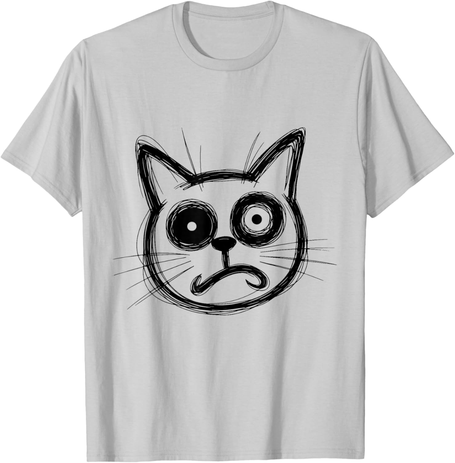 Funny Sketchy Cat Pet Energy Minimal Line Art Drawing Style T-Shirt - T-Shirt | Ash
