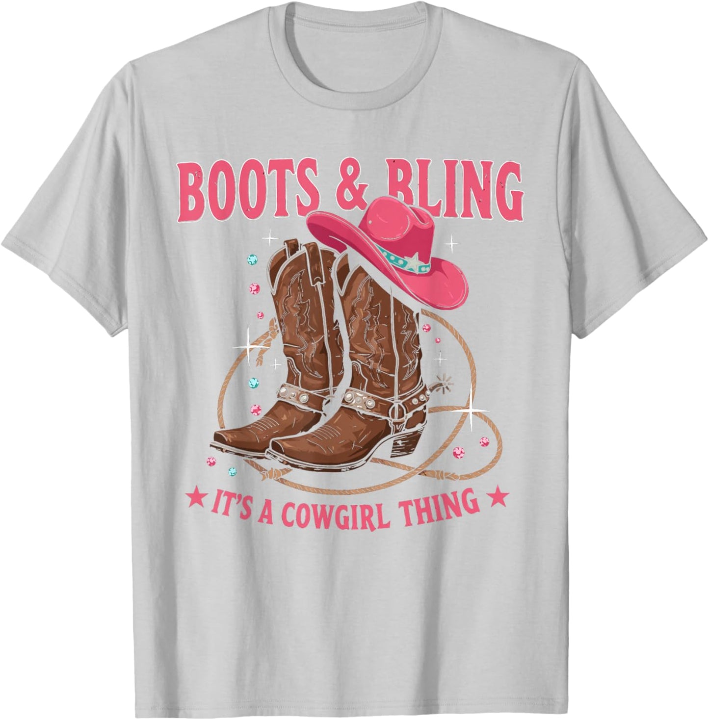 Howdy Country Rodeo Girl Western Boots & Bling its a Cowgirl T-Shirt - T-Shirt | Ash