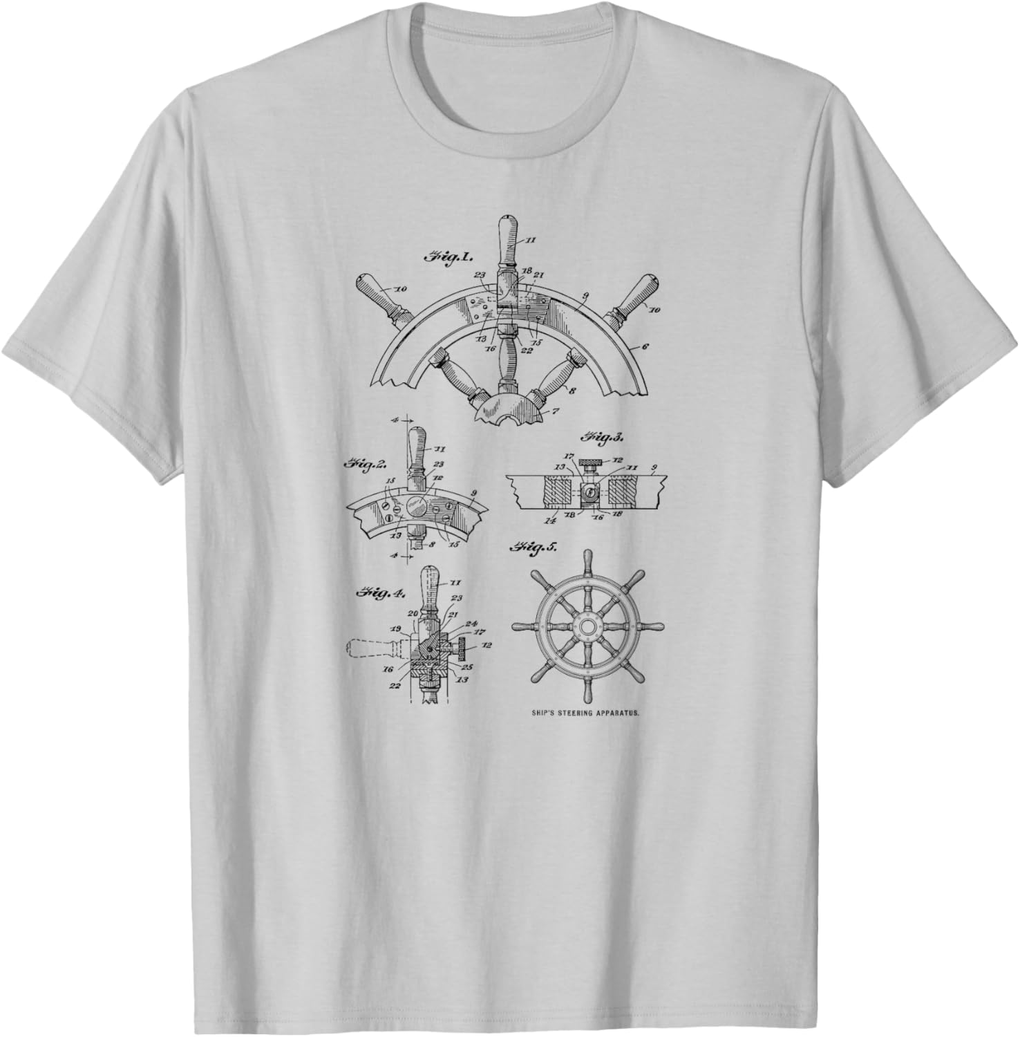 Nautical Vintage Sailing Boating Ship's Wheel Patent Sailors T-Shirt - T-Shirt | Ash