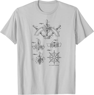 Nautical Vintage Sailing Boating Ship's Wheel Patent Sailors T-Shirt - T-Shirt | Ash