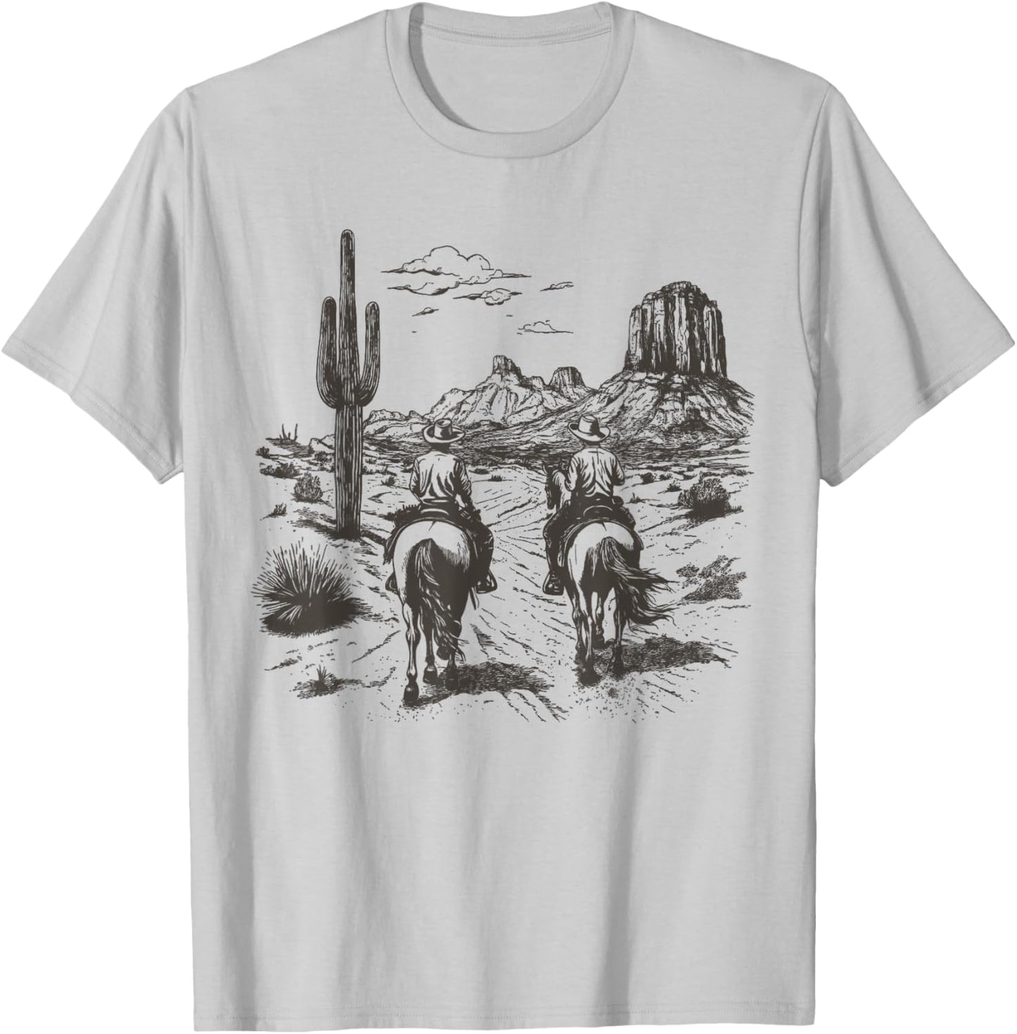 Vintage Cowboy Riding Horse Western Desert Mountain Country T-Shirt - T-Shirt | Ash