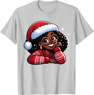 African American Merry Christmas African Black Women Girls T-Shirt - T-Shirt | Ash