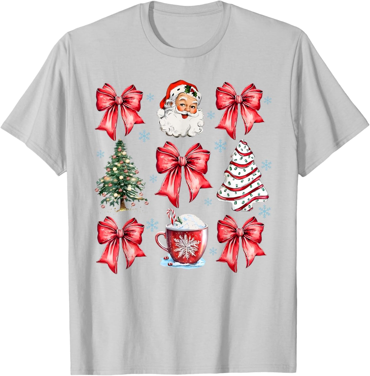 Retro Christmas Coquette Bow Santa Coffee Cake Holiday Women T-Shirt - T-Shirt | Ash