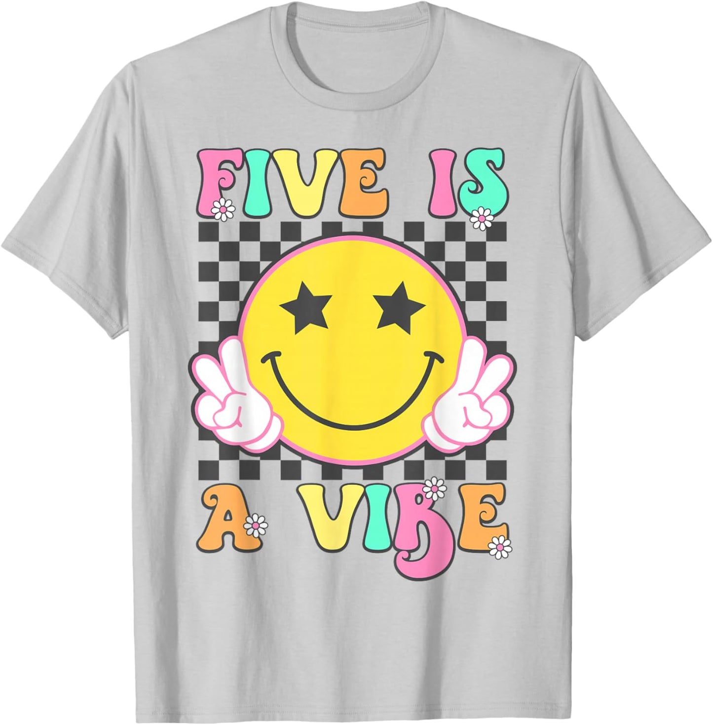 Five Is A Vibe Groovy 5 Year Old 5th Birthday T-Shirt - T-Shirt | Ash