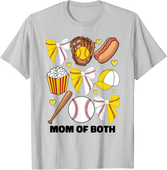 Mom Of Both Baseball And Softball Mom Coquette Bow Mom Women T-Shirt - T-Shirt | Ash