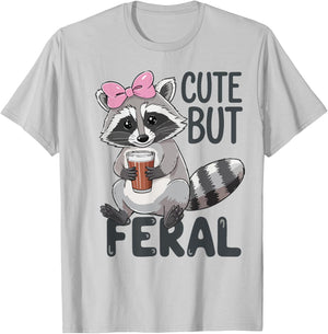Cute But Feral Raccoon Women Toddler Girl Funny Trash-Panda T-Shirt - T-Shirt | Ash