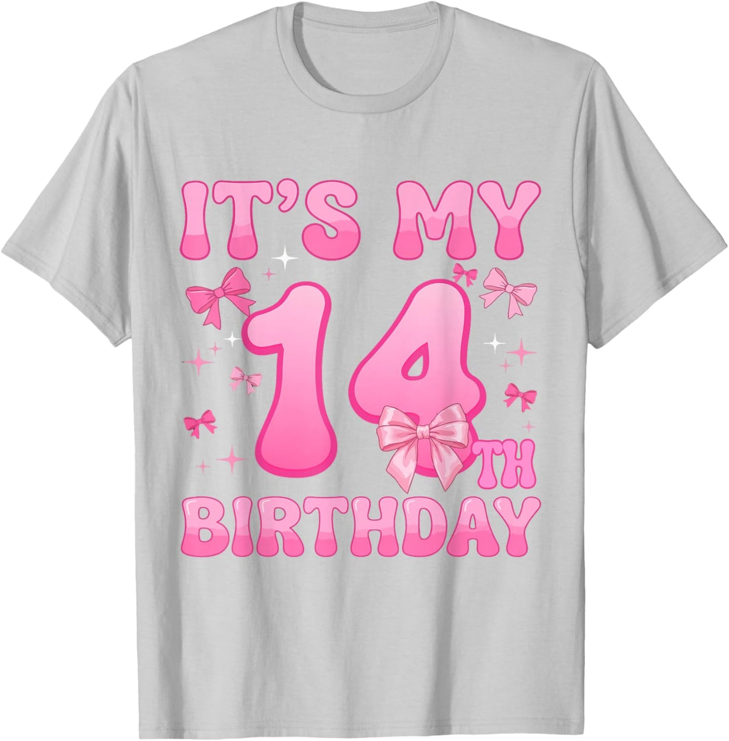 14th Birthday Shirt Girls Coquette Bow 14 Year Old Birthday T-Shirt - T-Shirt | Ash