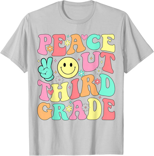 Peace Out Third Grade Groovy 3rd Grade Last Day of School T-Shirt - T-Shirt | Ash