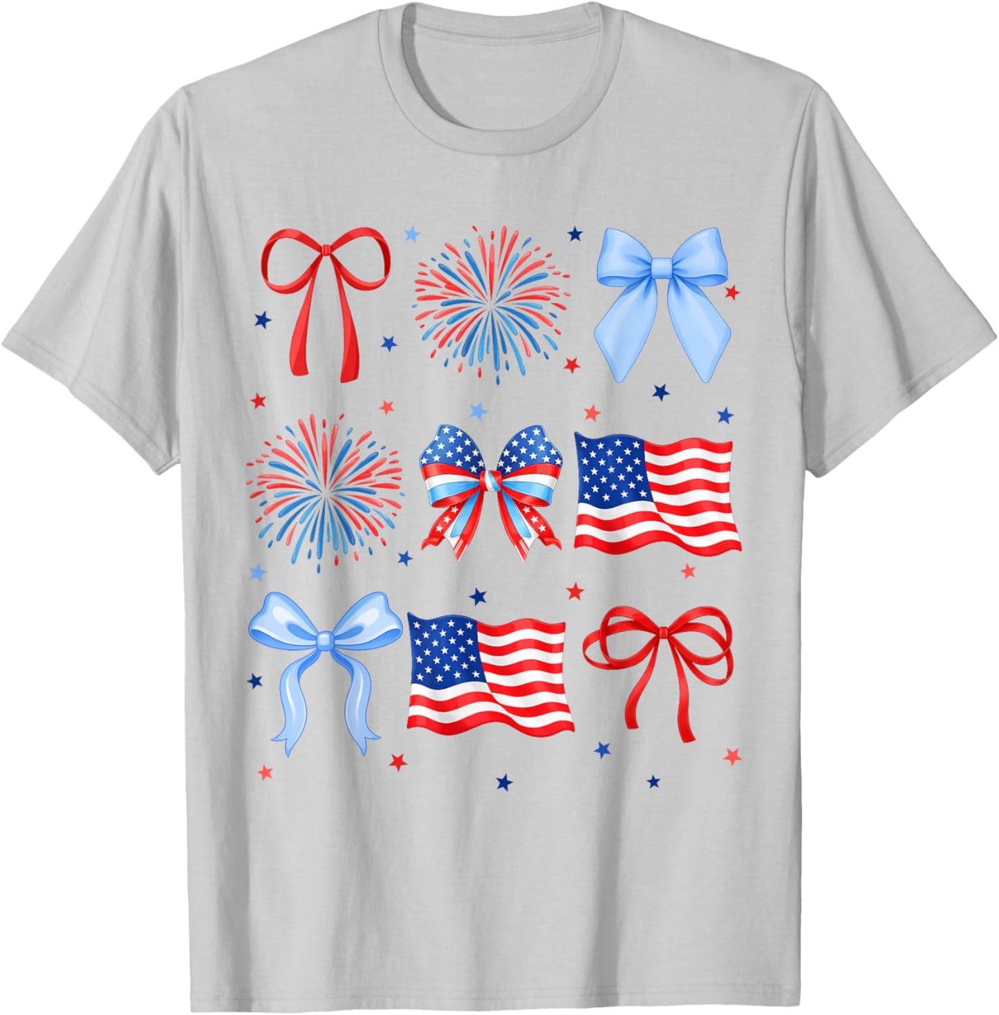 4th of July USA Flag Coquette Firework US America Women Girl T-Shirt - T-Shirt | Ash