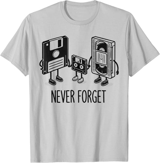 Retro Never Forget Floppy Disk Cassette T-Shirt - T-Shirt | Ash
