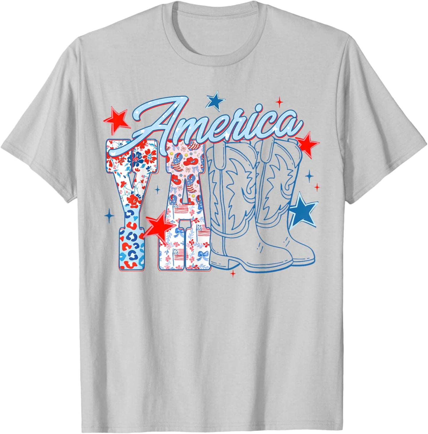 America Y’All Patriotic Cowgirl Boots Women Girls 4th July T-Shirt - T-Shirt | Ash