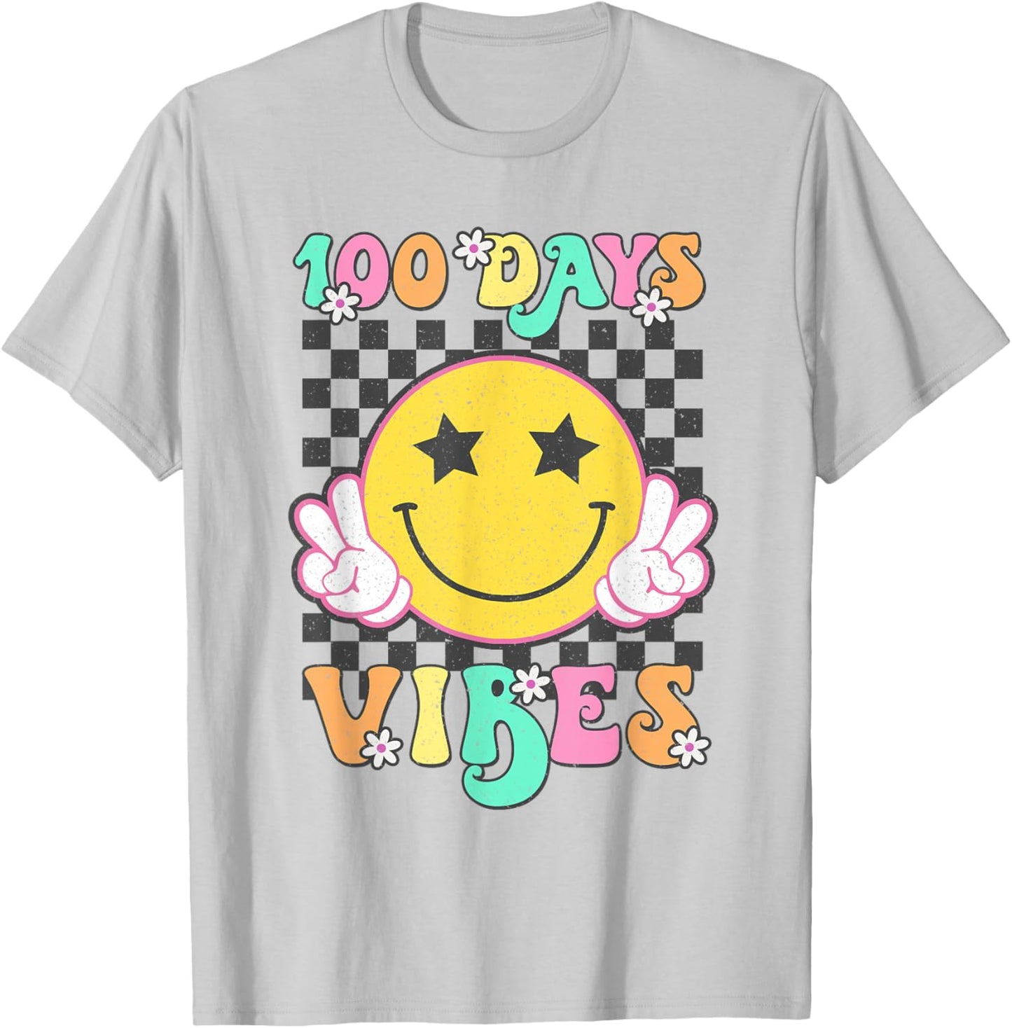Cute 100 Days Vibes Smile Face 100 Days Of School Teens Girl T-Shirt - T-Shirt | Ash