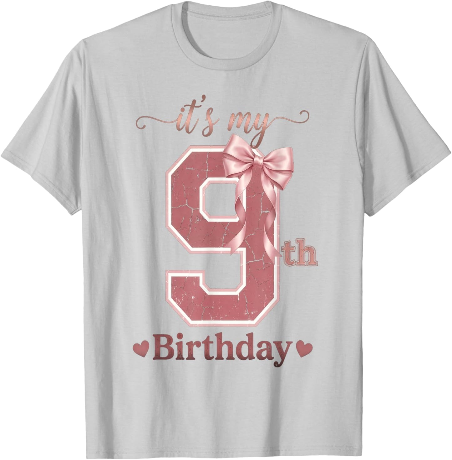 It's My 9th Birthday Girl Coquette Bow Pink 9 Year Old T-Shirt - T-Shirt | Ash