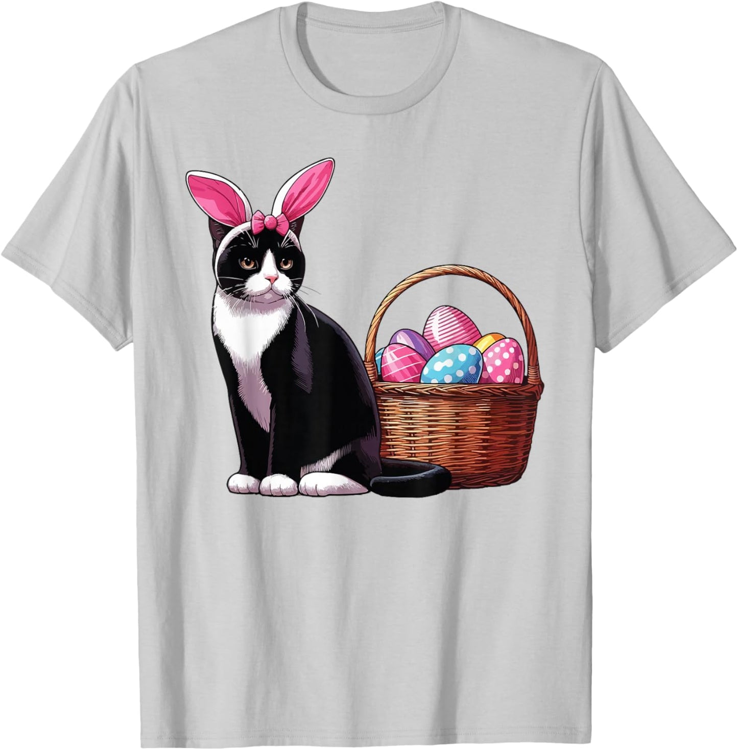 Cat Ears Bunny Eggs Funny Easter Day Cute Cat Lovers Costume Women Kids T-Shirt - T-Shirt | Ash