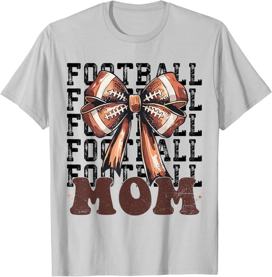 Cute Coquette Bow American Football Game Day Football Mom T-Shirt - T-Shirt | Ash
