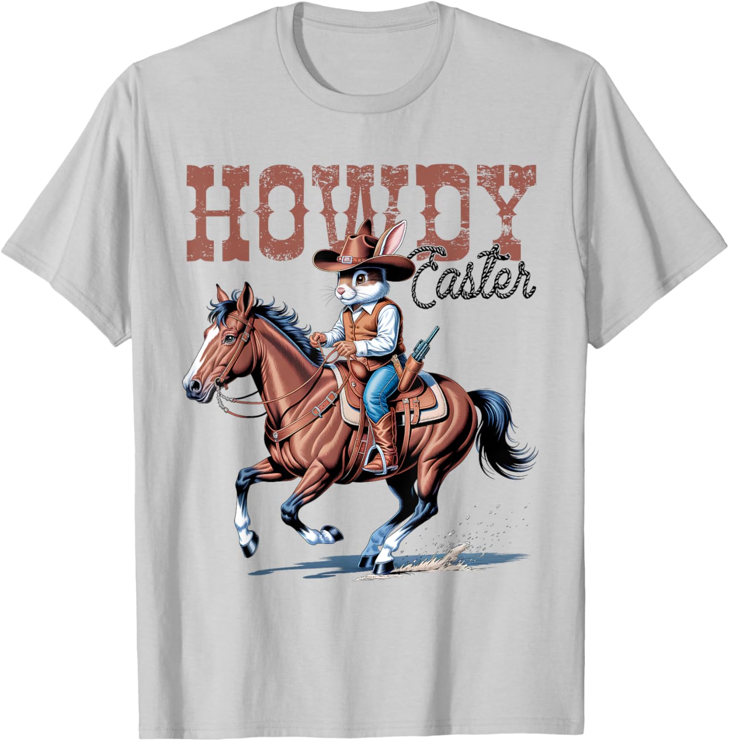 Howdy Easter Funny Cowboy Bunny Happy Easter Western Boy Kid T-Shirt - T-Shirt | Ash