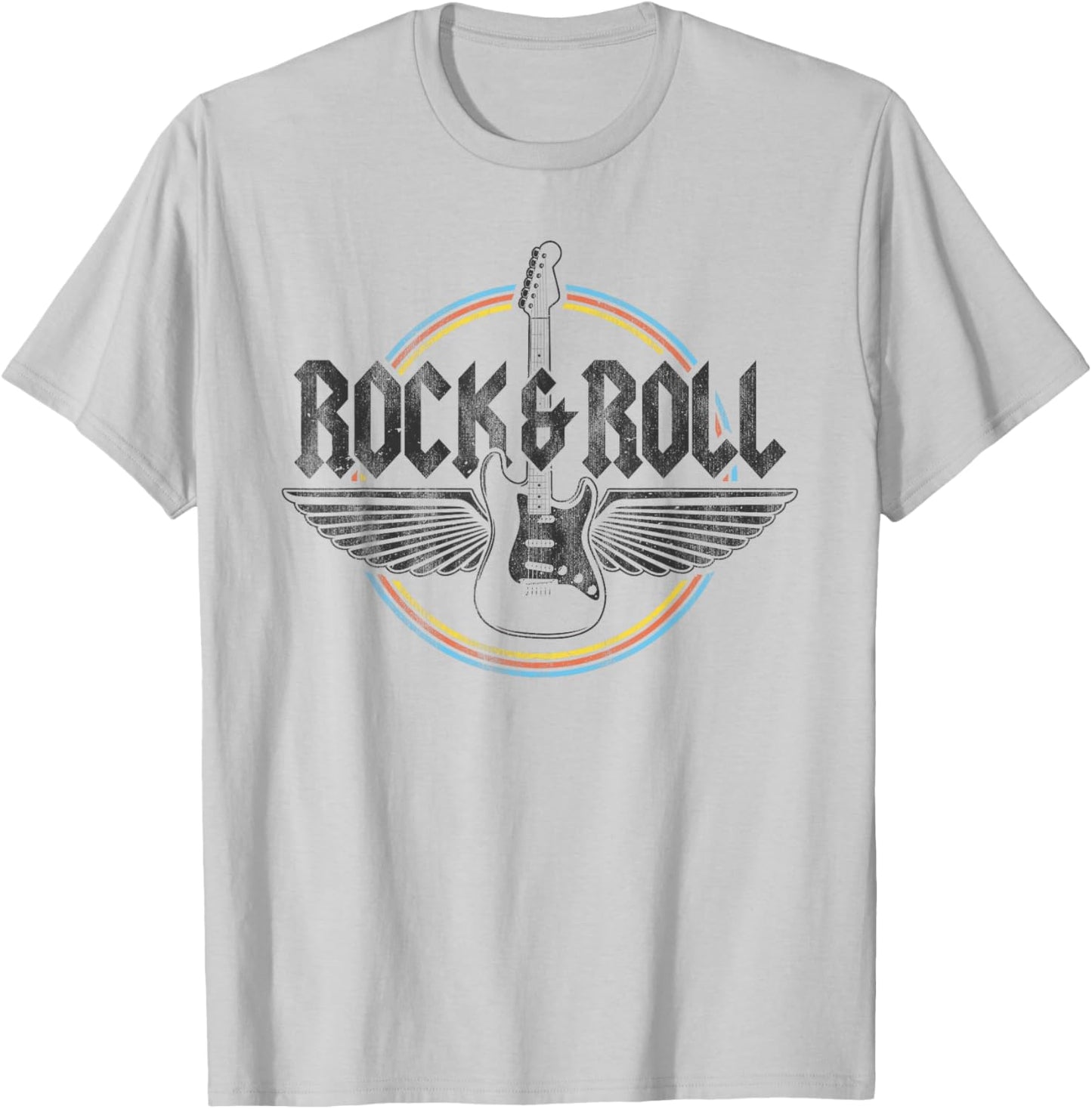 Retro Vintage Rock & Roll Guitar Wings Music Concert Band T-Shirt - T-Shirt | Ash
