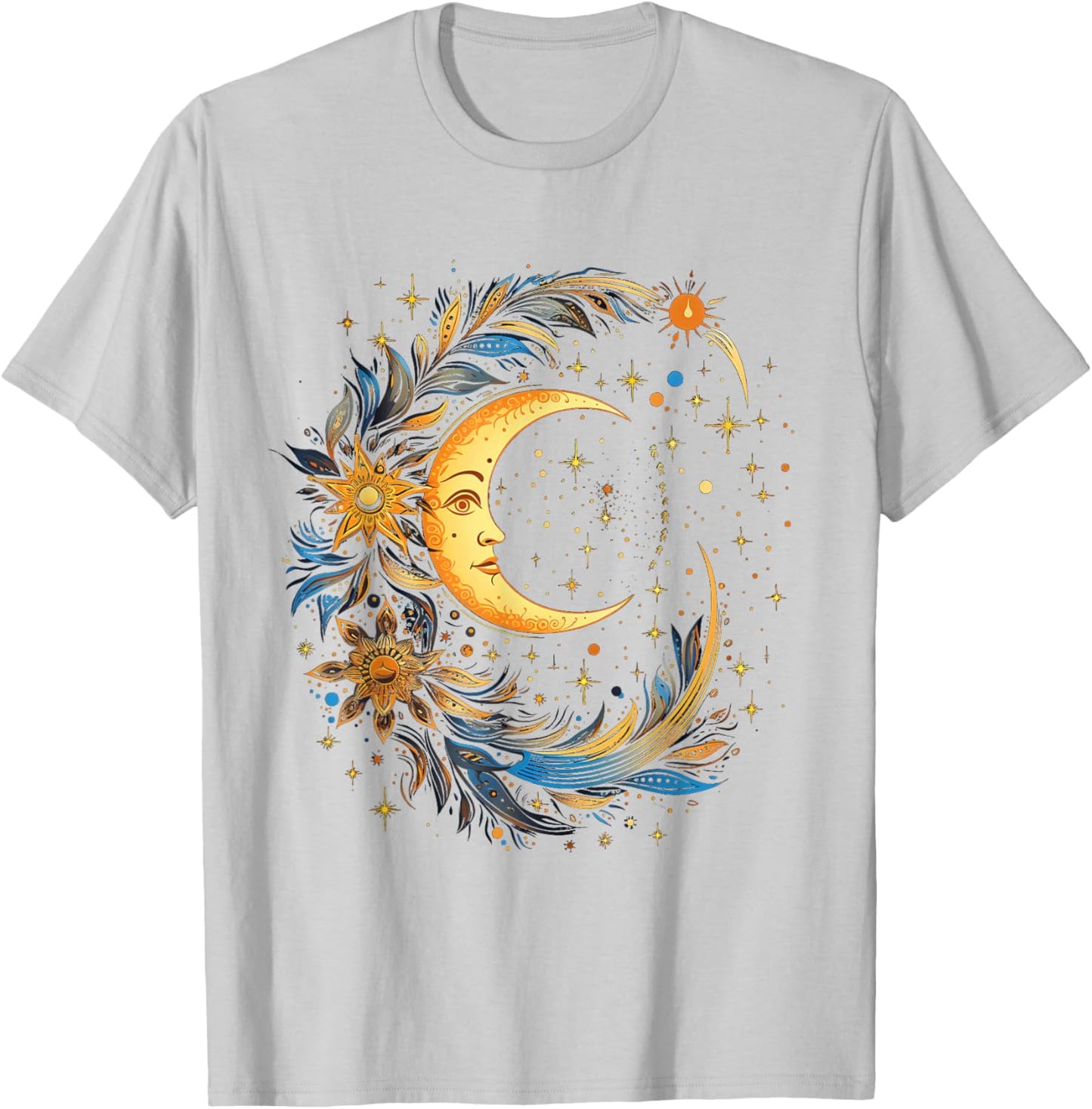 Mystic Sun and Moon Woman Mystical Flowers Aesthetic T-Shirt - T-Shirt | Ash