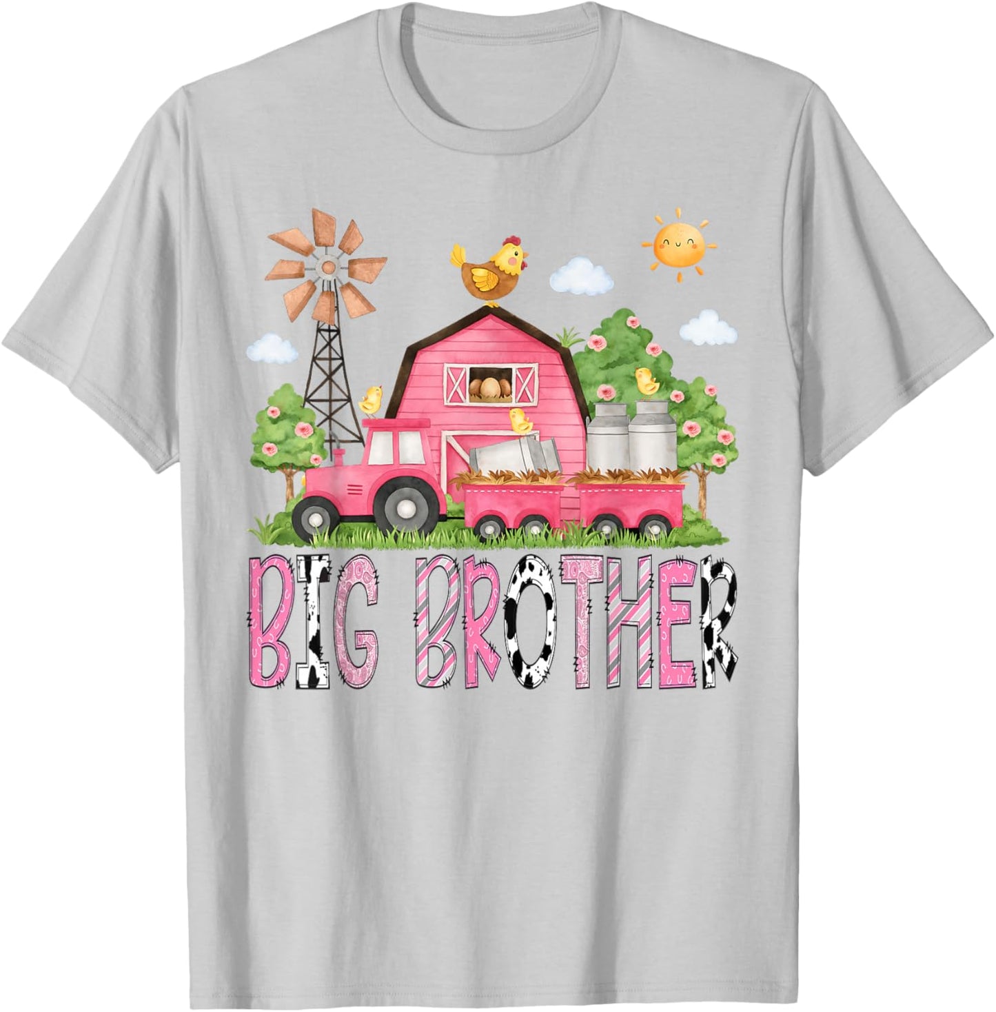 Big Brother Birthday Girl Matching Pink Farm Cow Family T-Shirt - T-Shirt | Ash