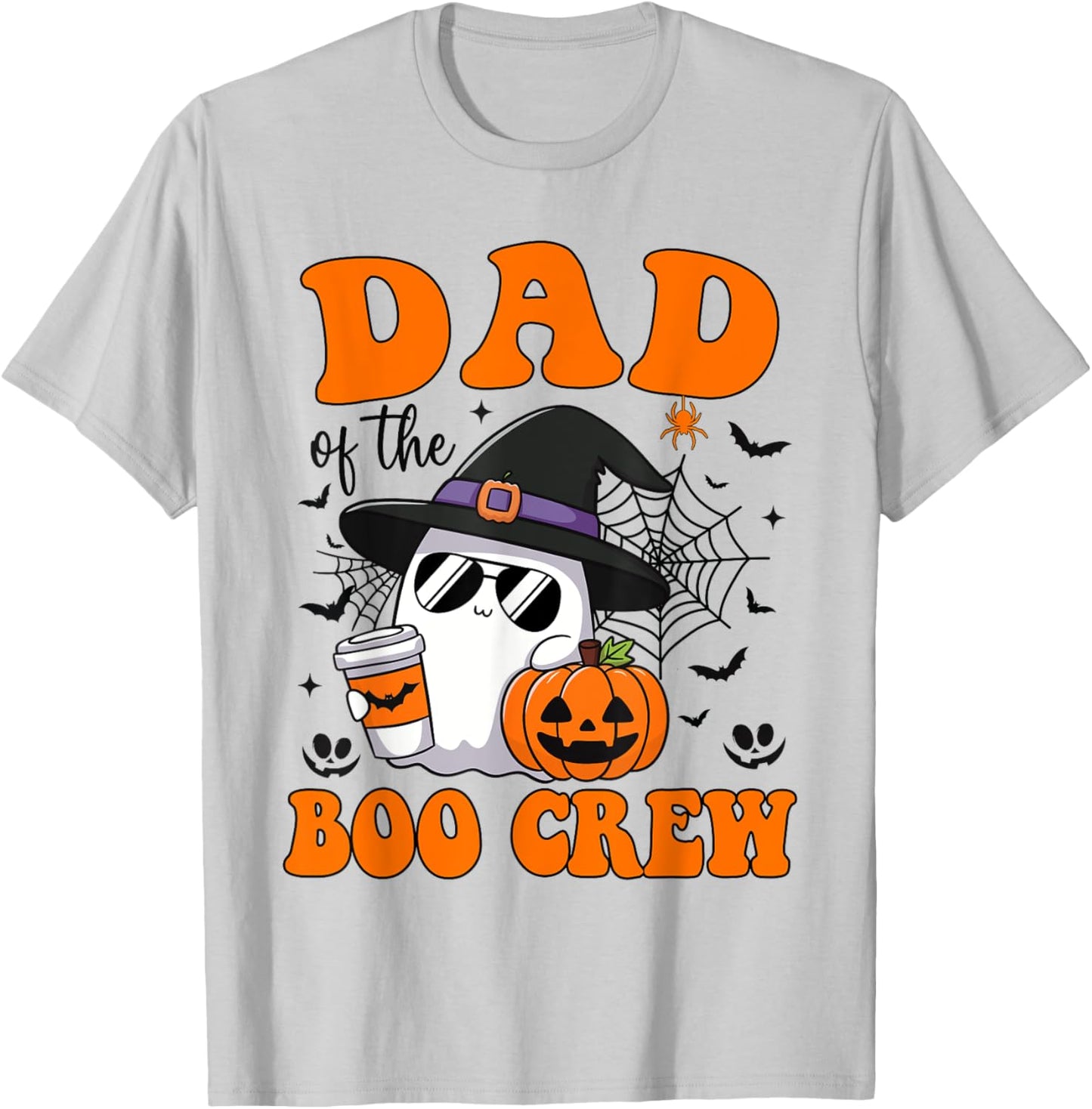 Dad Boo Crew Groovy Ghost Matching Family Halloween T-Shirt - T-Shirt | Ash