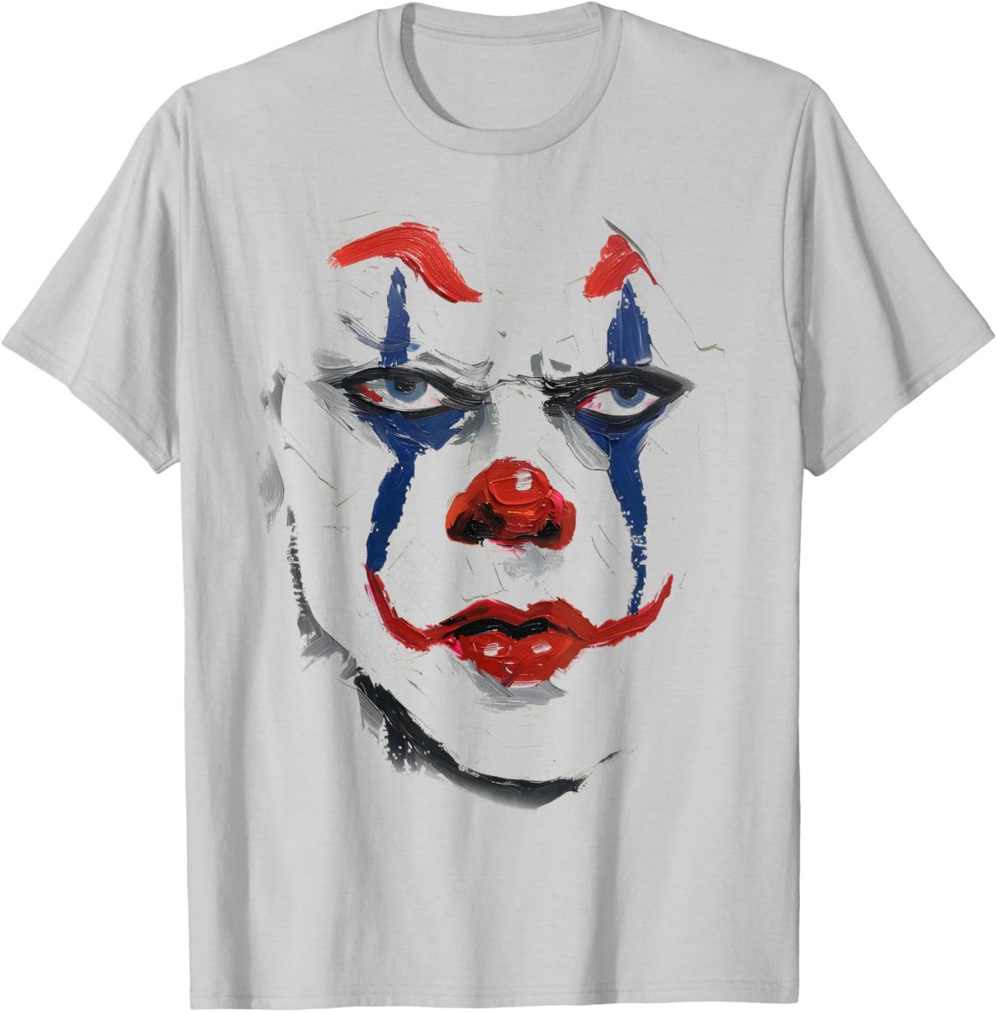 Intense Scary Painted Clown Face Red Blue Halloween T-Shirt - T-Shirt | Ash