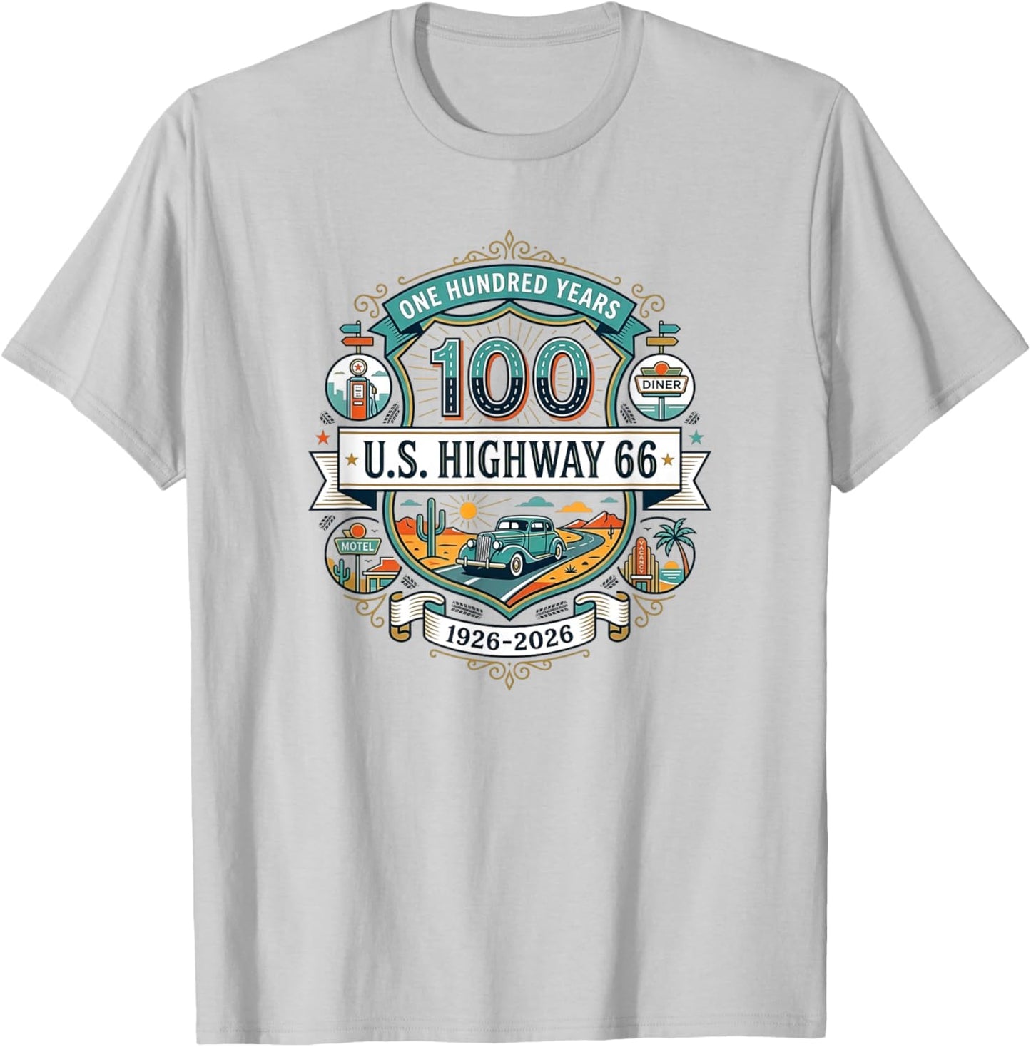 Vintage Highway 66 100 Year Centennial Anniversary Souvenir T-Shirt - T-Shirt | Ash