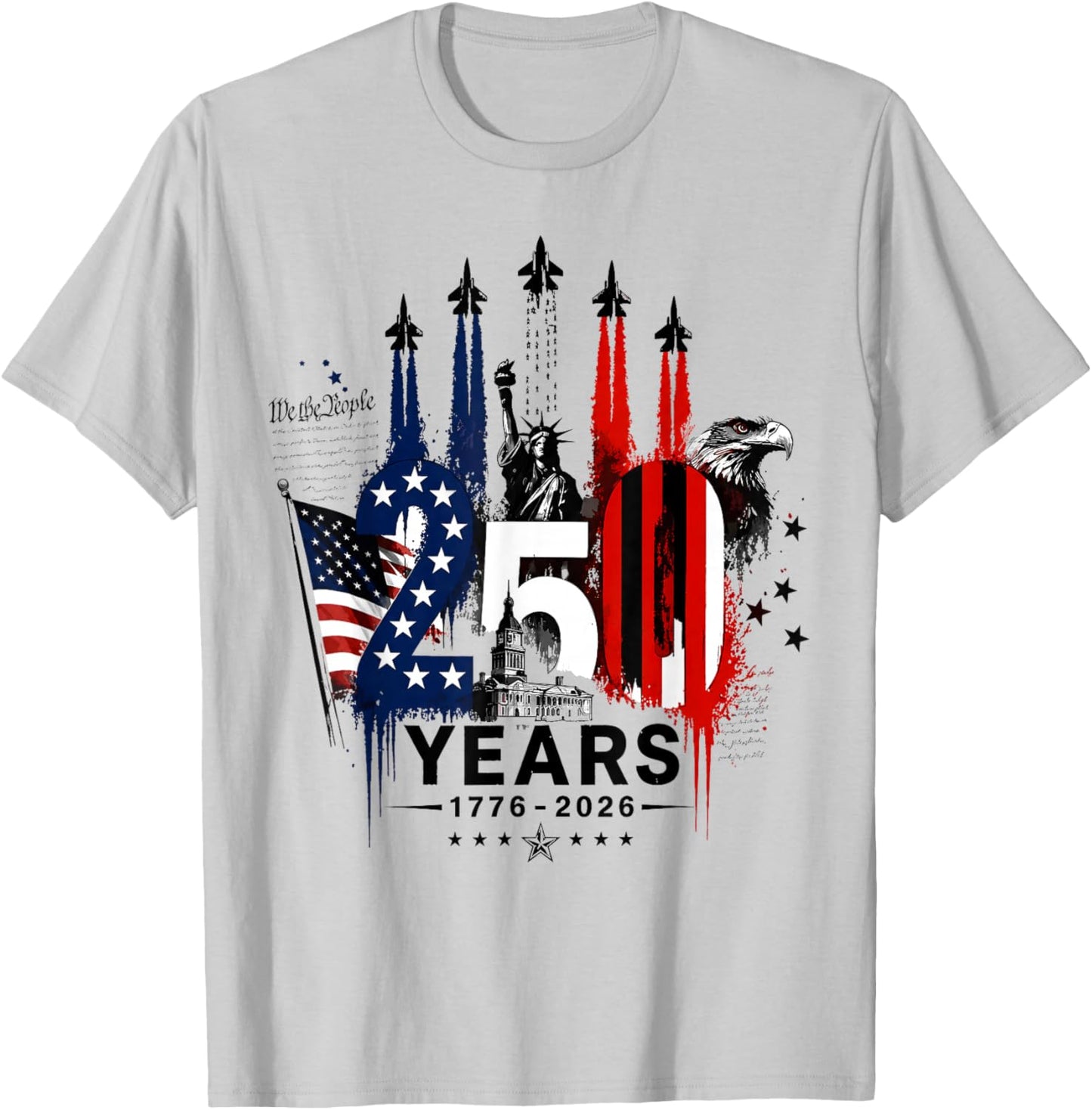American 1776-2026 Air Force 4th of July 250 Years Freedom T-Shirt - T-Shirt | Ash
