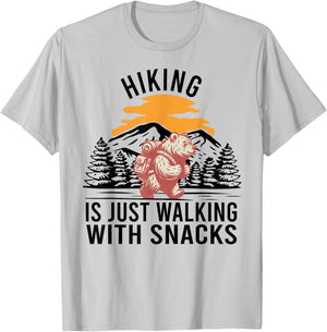Hiking is Just Walking With Snacks Funny Bear Hiking Retro T-Shirt - T-Shirt | Ash