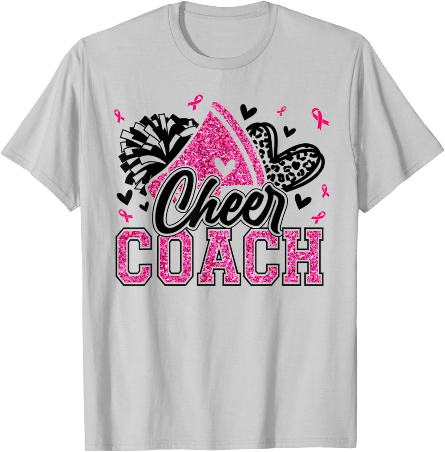 Football Cheer Coach Pink Ribbon Breast Cancer Awareness T-Shirt - T-Shirt | Ash