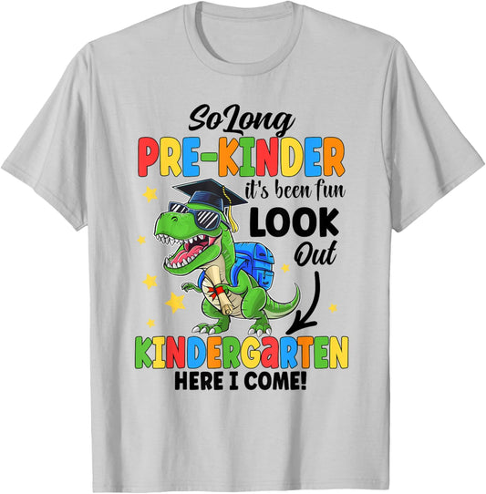 So Long Prek Kindergarten Graduation Class Of 2024 Dinosaur T-Shirt - T-Shirt | Ash