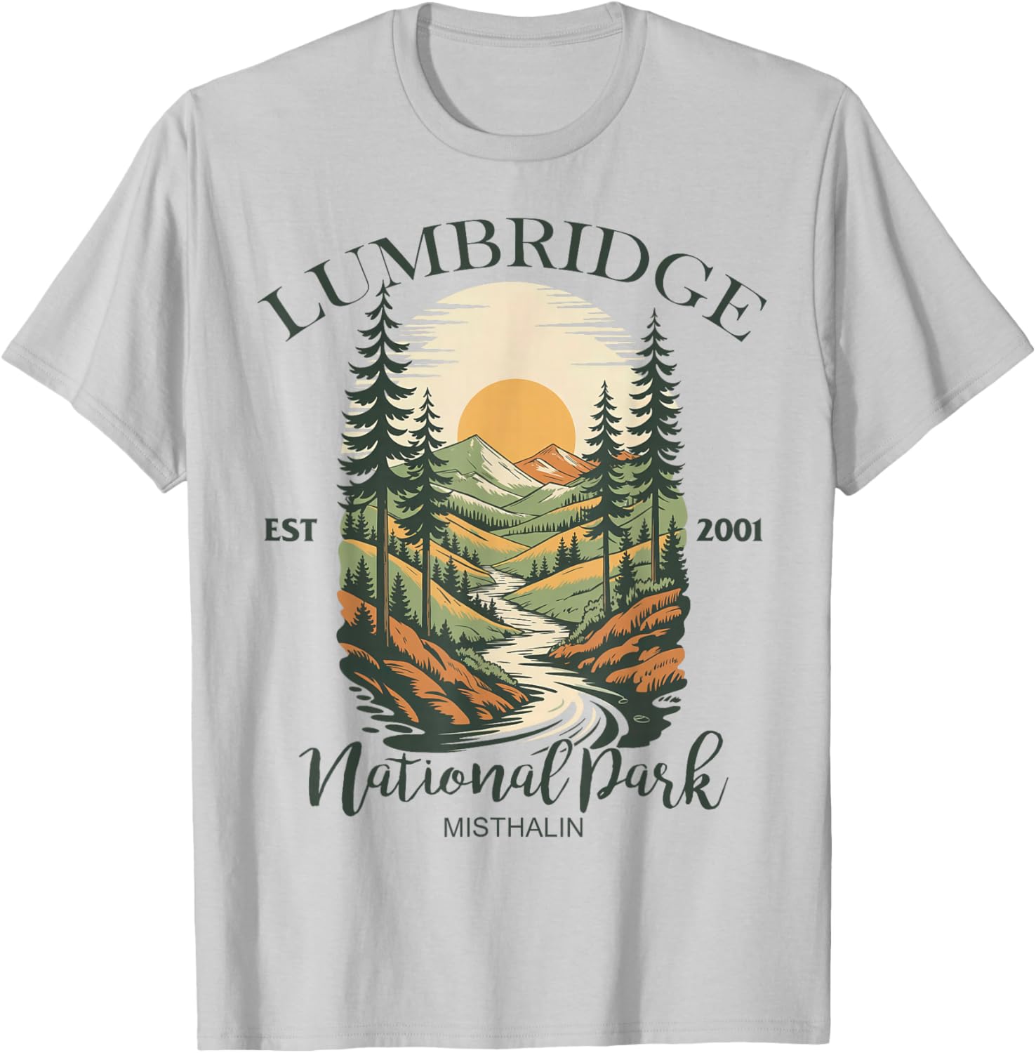 Lumbridge Nature Park Mountain River Retro T-Shirt - T-Shirt | Ash