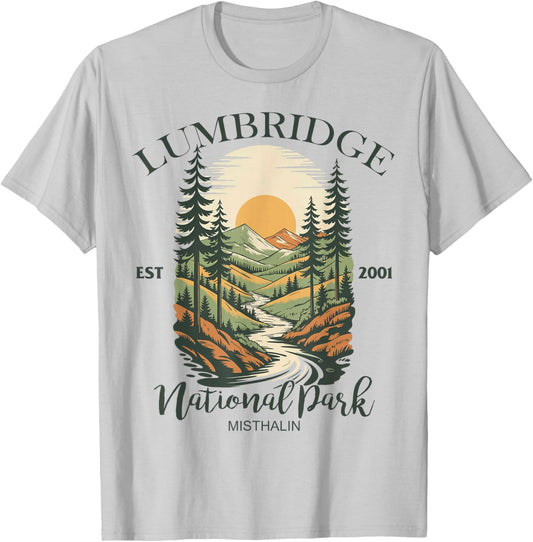 Lumbridge Nature Park Mountain River Retro T-Shirt - T-Shirt | Ash