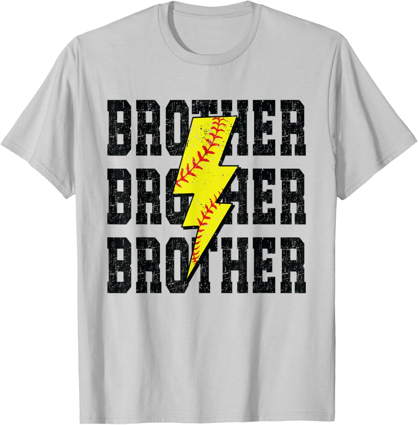 Softball Brother Distressed Bolt Lightning Softball Brother T-Shirt - T-Shirt | Ash