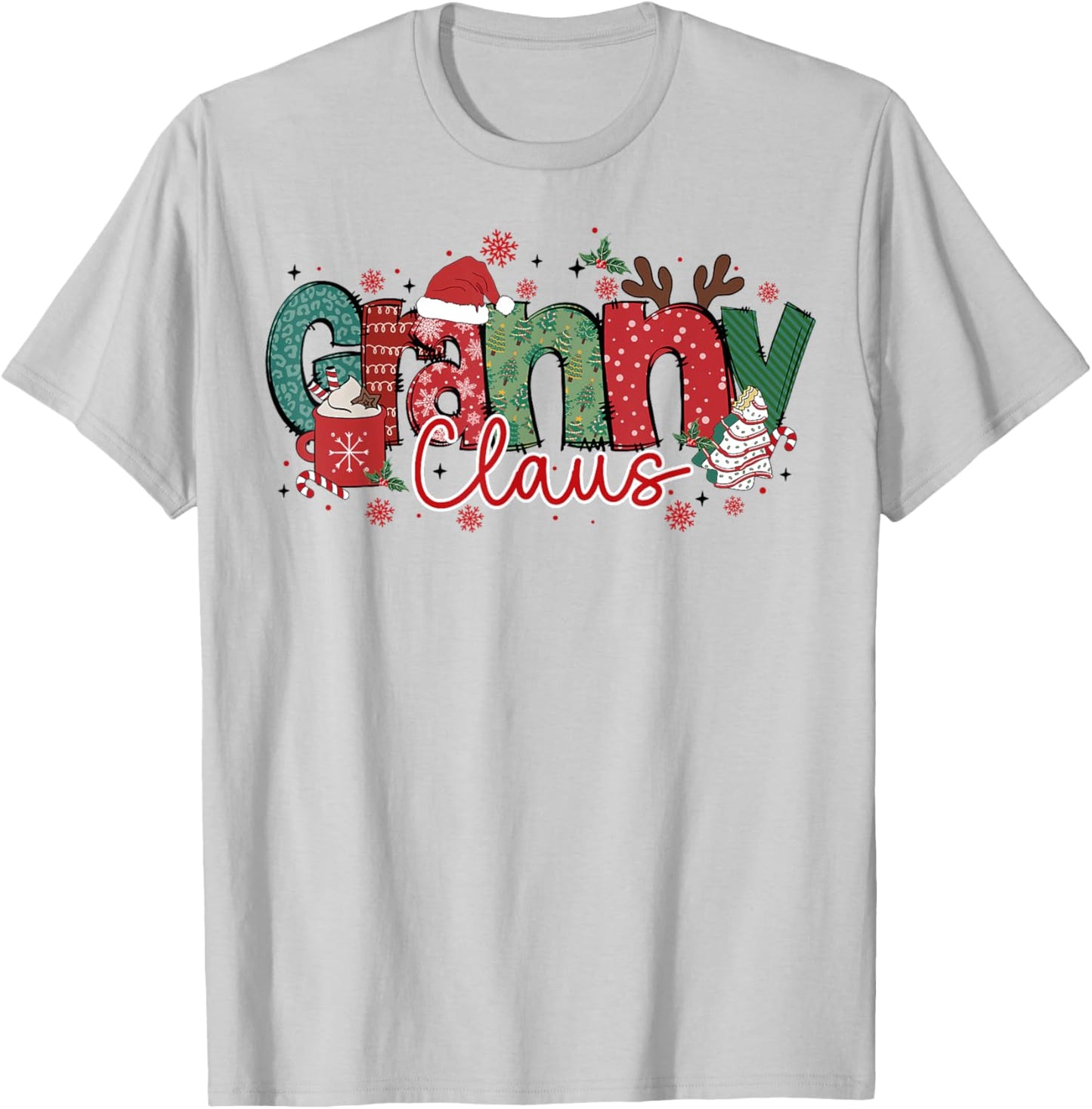 Granny Claus Christmas Pajama Santa Claus Family Matching T-Shirt - T-Shirt | Ash