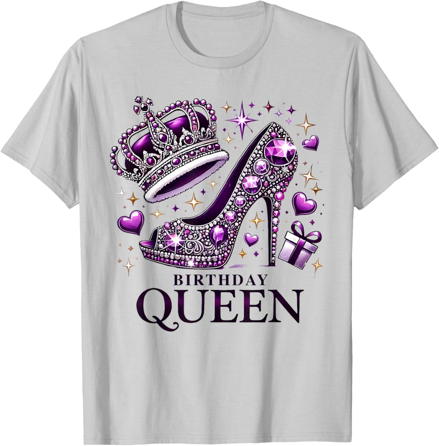 Birthday Queen Crown High Heel Women Girls Birthday Squad T-Shirt - T-Shirt | Ash