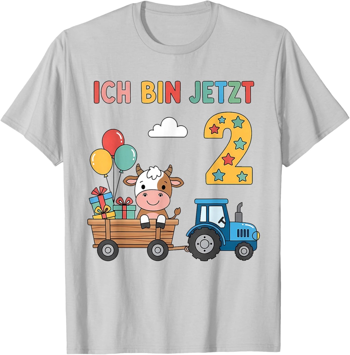 Ich Bin jetzt 2 Bauernhof Geburtstag Kinder Traktor Kuh T-Shirt - T-Shirt | Ash