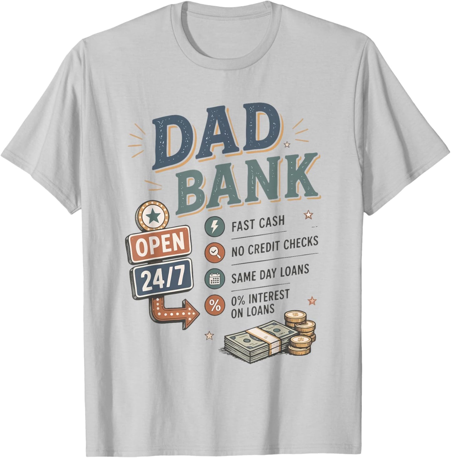 Vintage Retro Dad Bank Fathers Day Funny Bank of Dad Life T-Shirt - T-Shirt | Ash