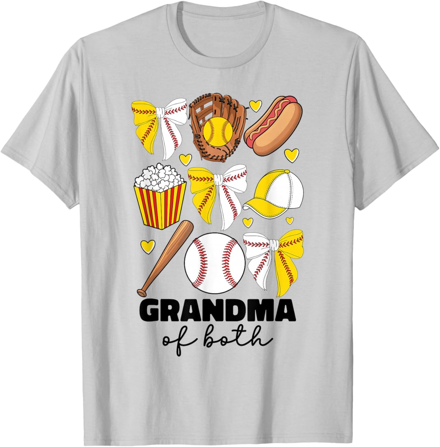 Grandma Of Both Baseball And Softball Grandma Coquette Bow T-Shirt - T-Shirt | Ash