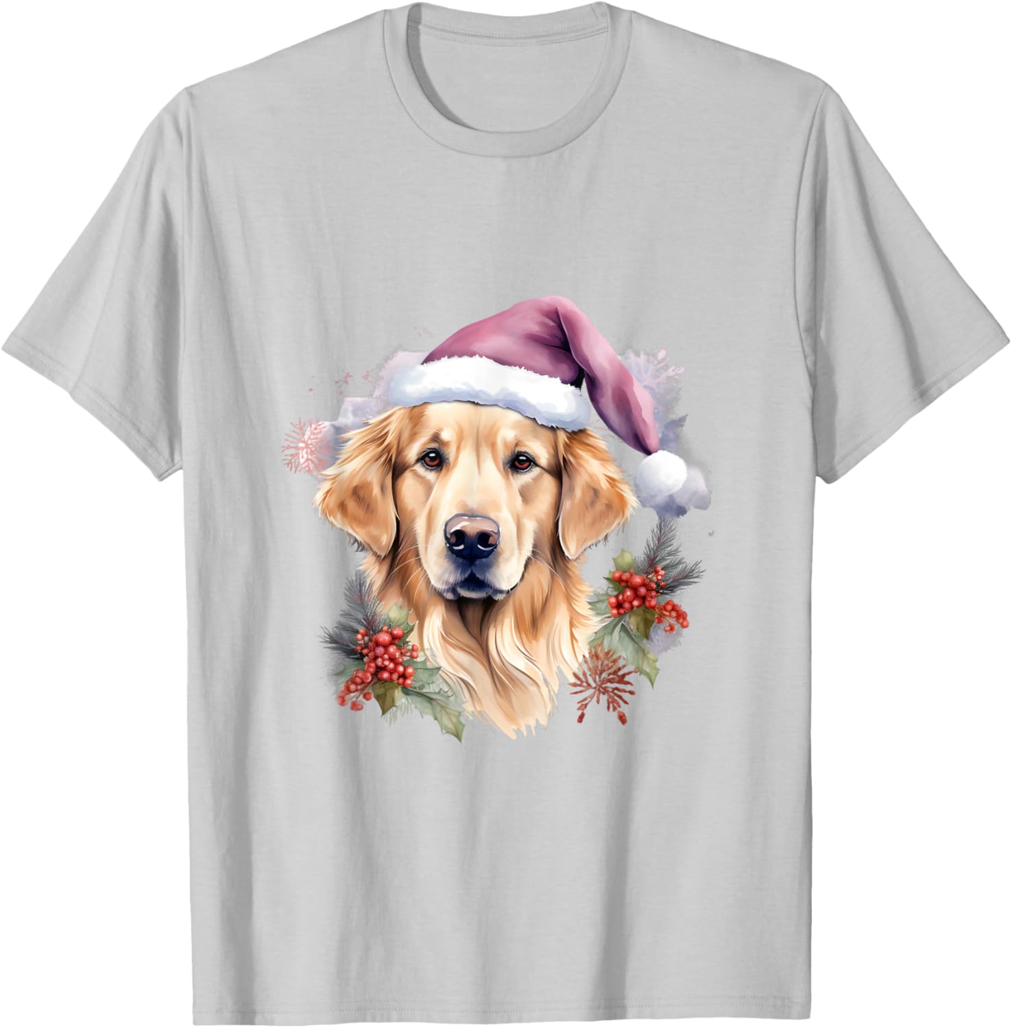 Golden Retriever Lavender Christmas Winter Dog T-Shirt - T-Shirt | Ash