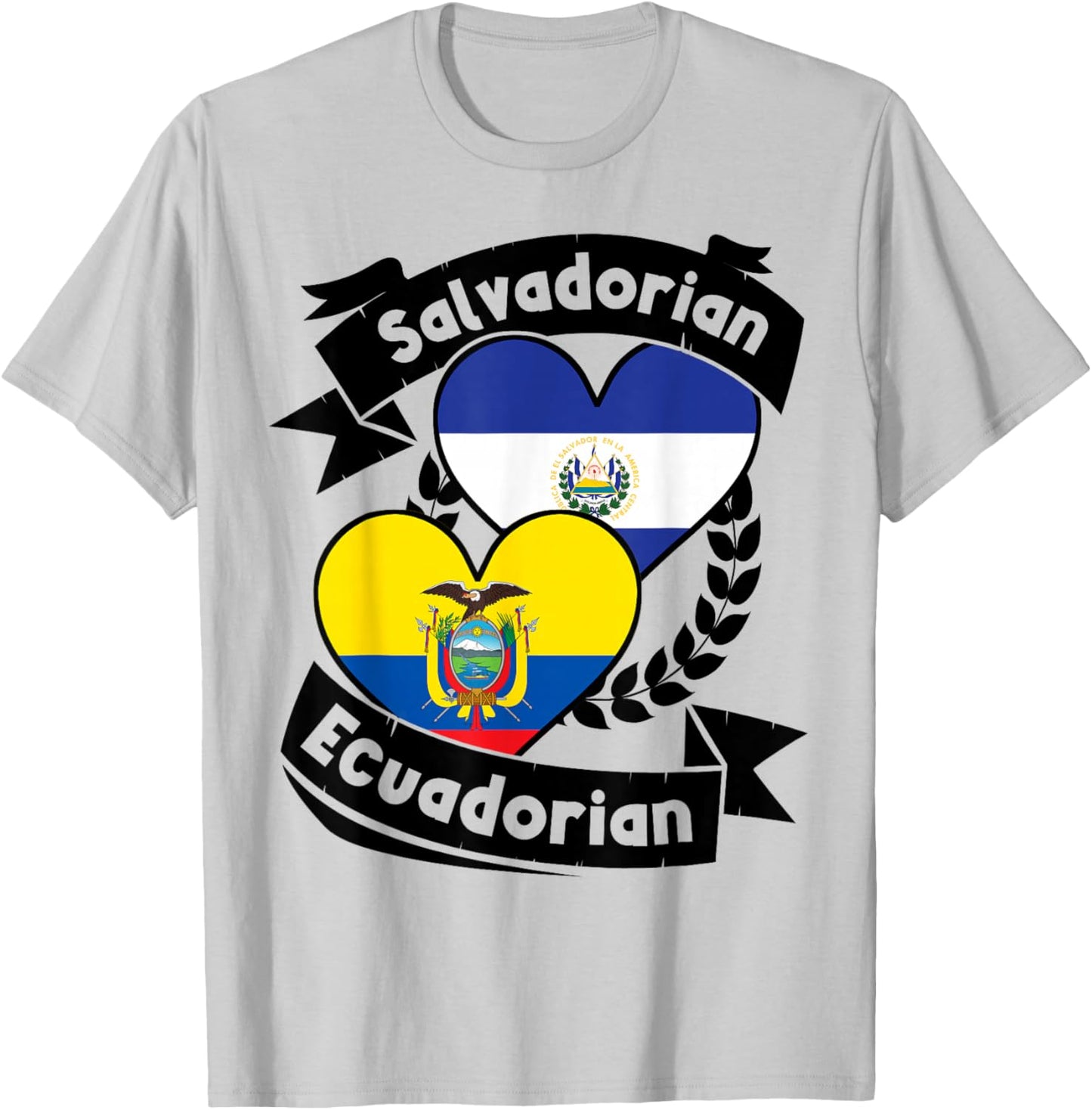 Salvadorian Ecuadorian Heart Flags El Salvador Ecuador T-Shirt - T-Shirt | Ash