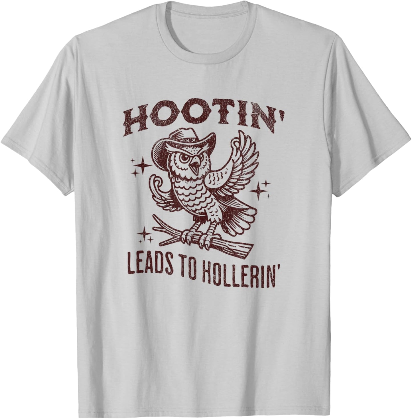 Hootin Leads to Hollerin Funny Vintage Owl Graphic T-Shirt - T-Shirt | Ash