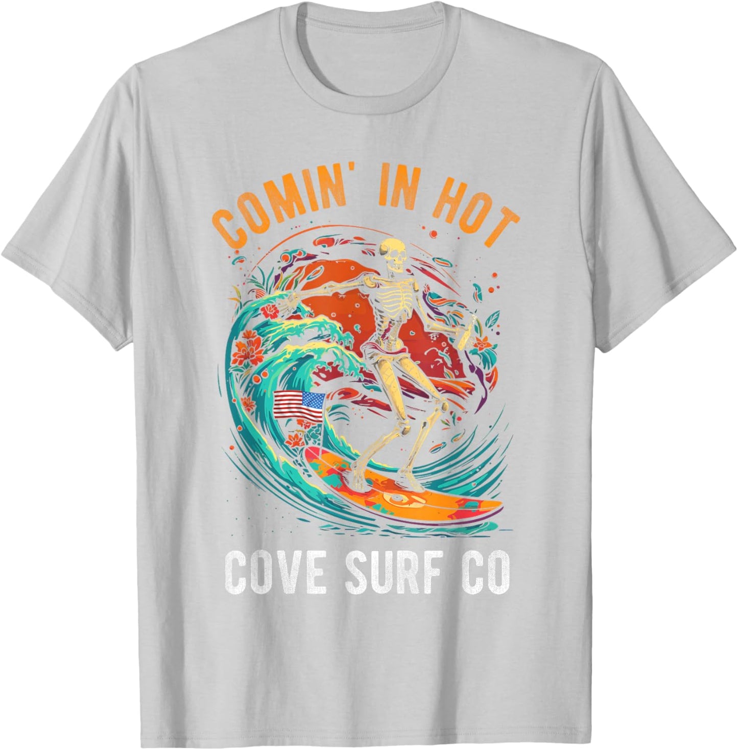 COMIN' IN HOT COVE Surf CO Skeleton Surf T-Shirt - T-Shirt | Ash