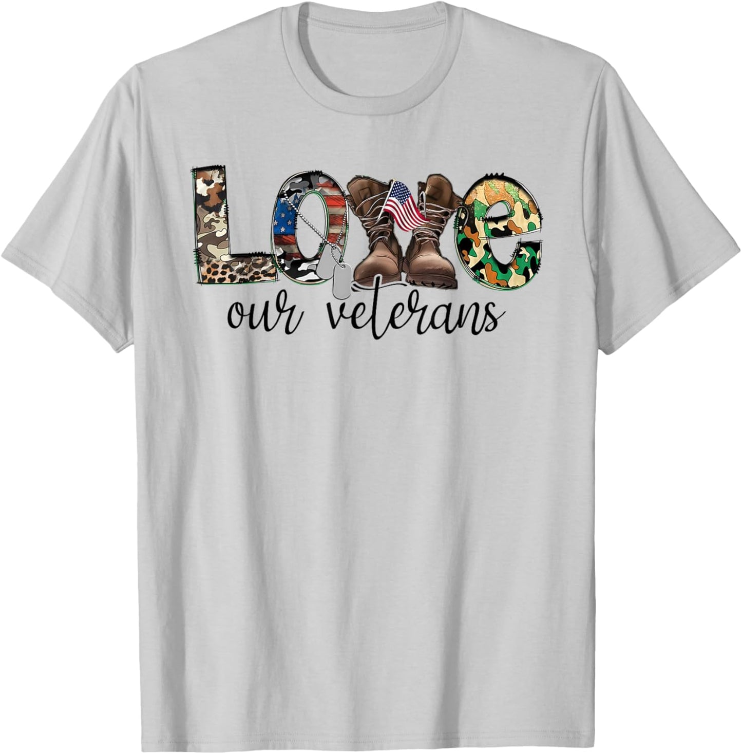 Love Our Veterans Day Proud Military US Flag T-Shirt - T-Shirt | Ash